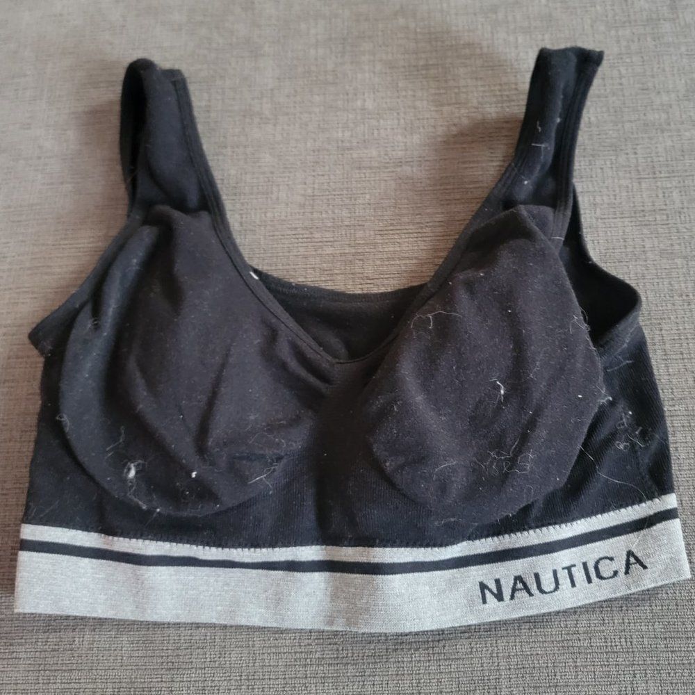 Nautica Women's Black Bottom Logo Comfort Sport Wireless Bra Size Medium